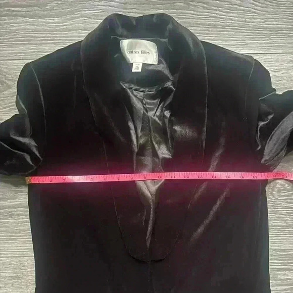 Autres Filles Velvet Velour Black Open Ruched 3/4 Sleeve Blazer Size M - Picture 8 of 8